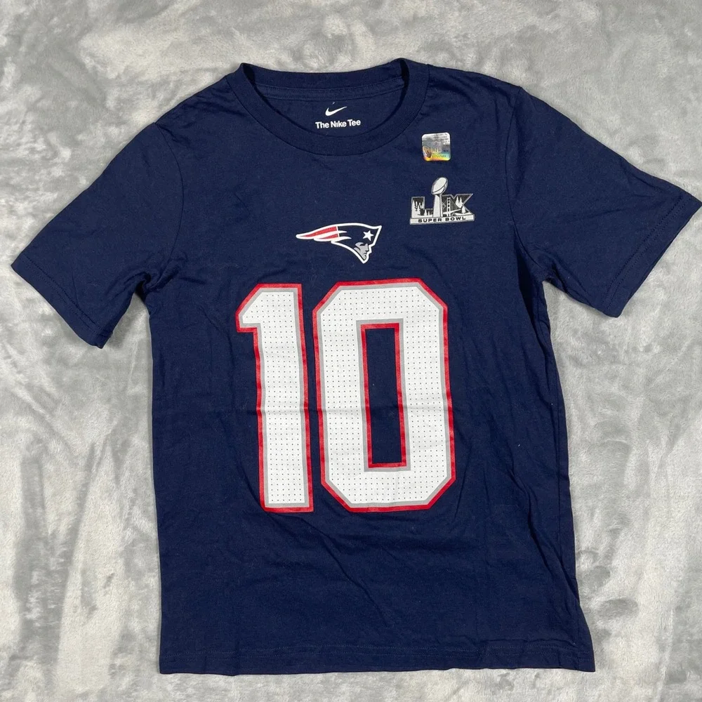 Nike New England Patriots Drake Maye 10 Super Bowl LII Youth Shirt Navy M 10/12